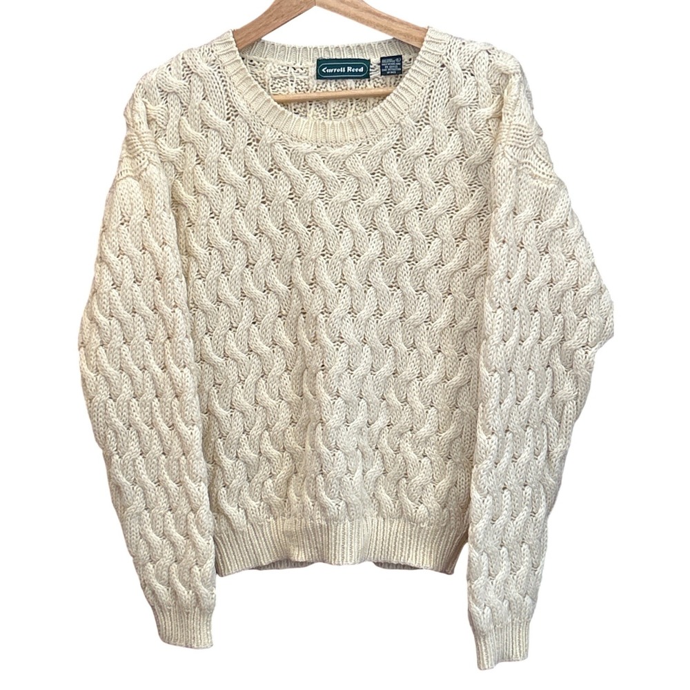 Vintage Carroll Reed Cable Knit Sweater Coastal Grandmother Fisherman Cream 90s
